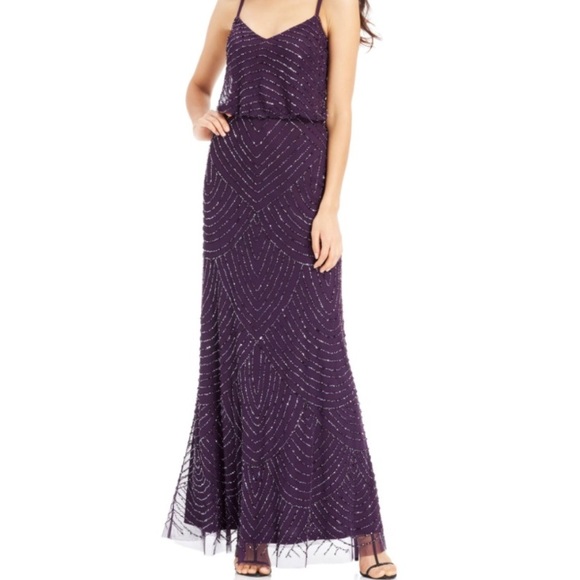 adrianna papell purple beaded dress